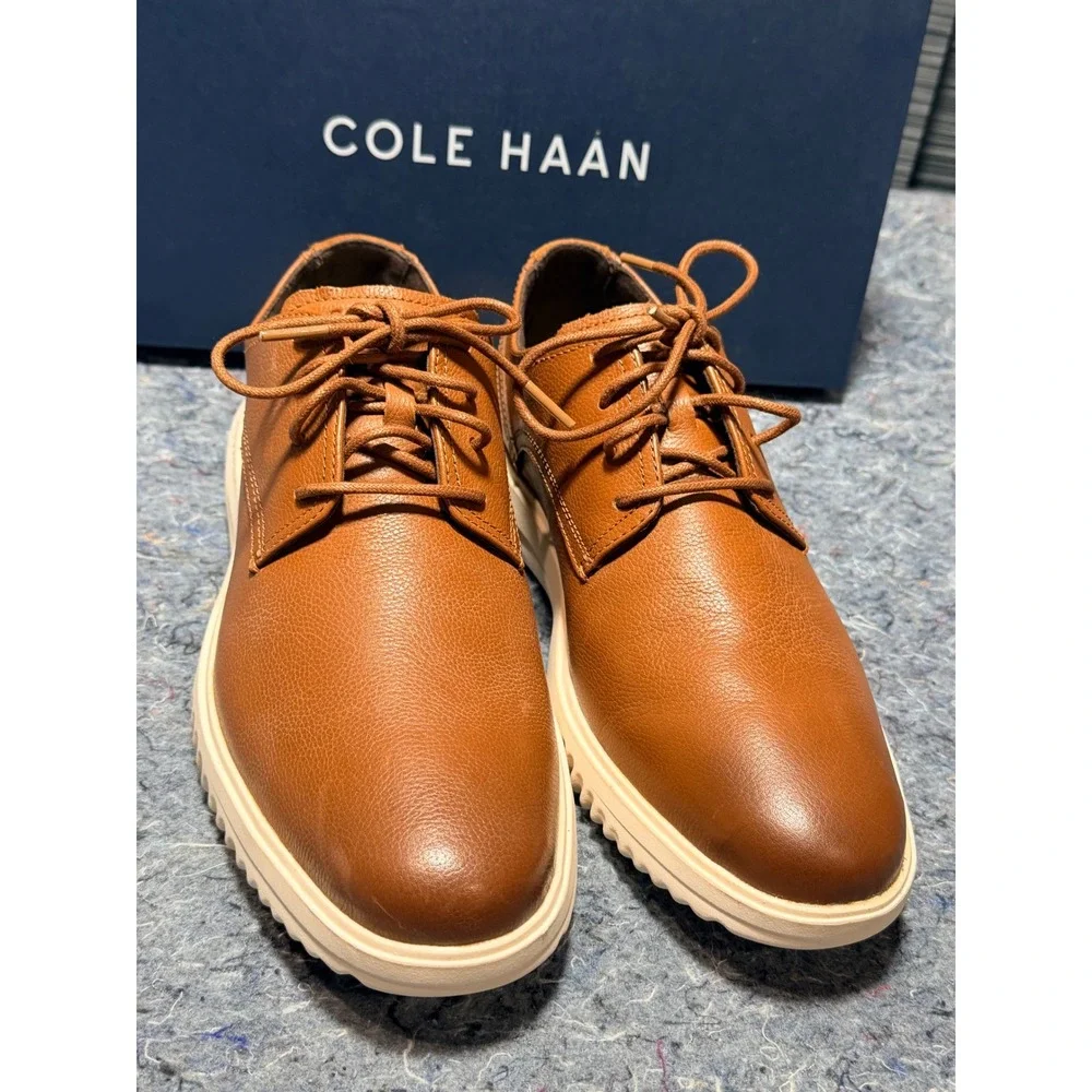 Cole‎ Haan GRND+ Plain Toe Oxford Mens 8.5 British Tan Leather Shoes C36935 NEW